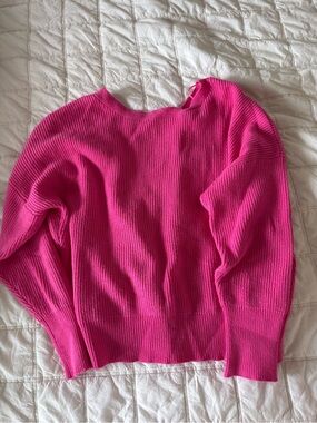 Women's Hot Pink Ribbed Crewneck Sweater